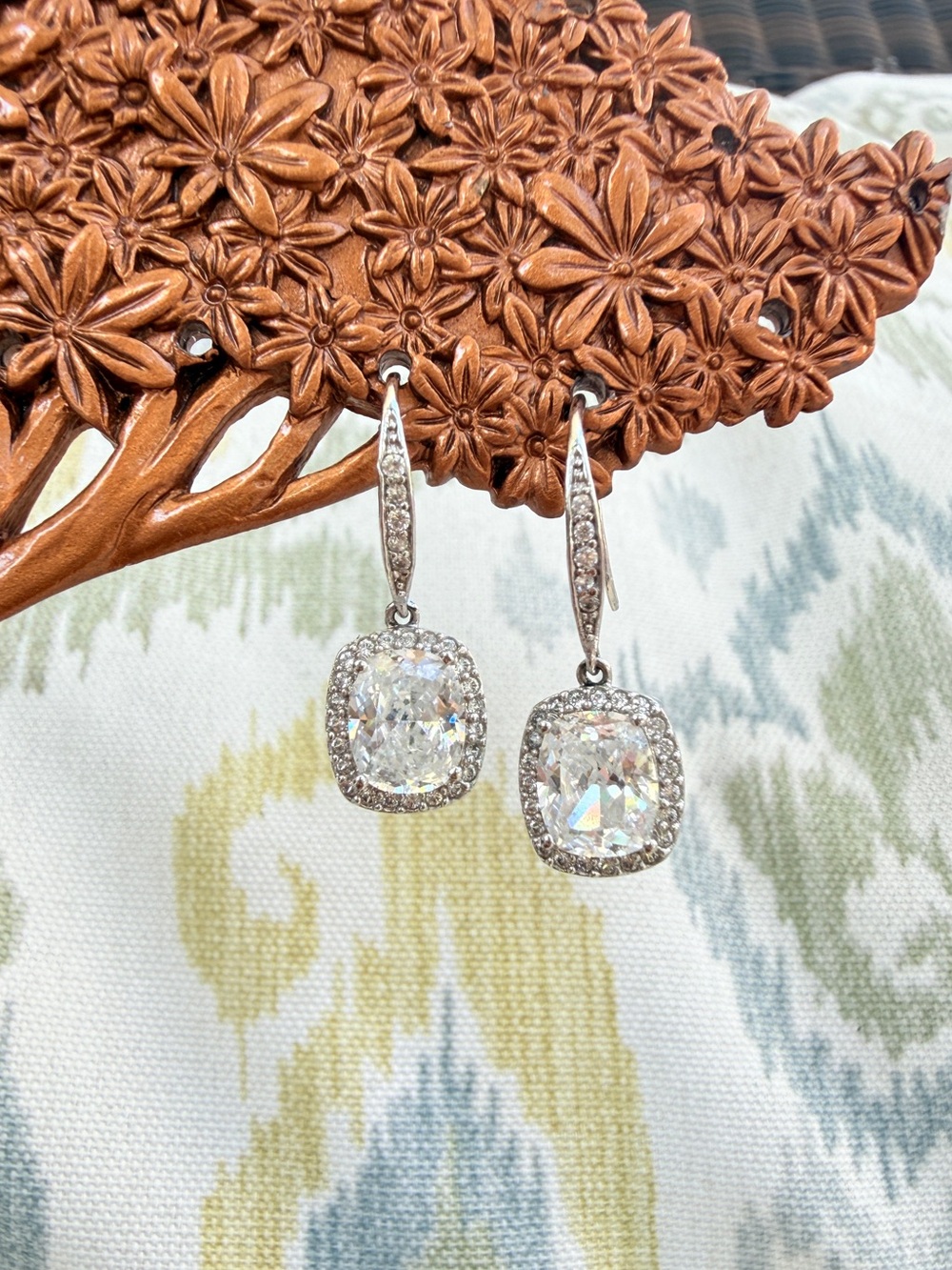 Silver Crystal Drop halo Earrings